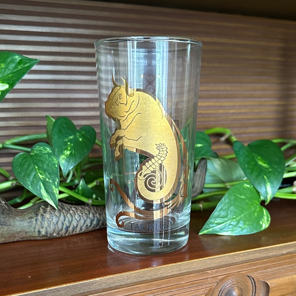 Vintage Gold Taurus Zodiac Highball Glass